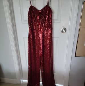 Alloy Apparel red sequin strapless jumpsuit size L